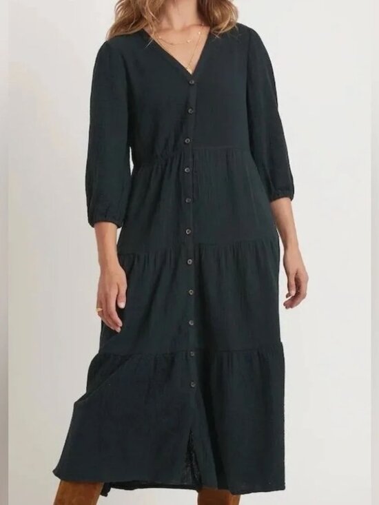 Marine Layer Dresses & Skirts - Marine Layer Willow Dress Double Cloth Midi Black Small